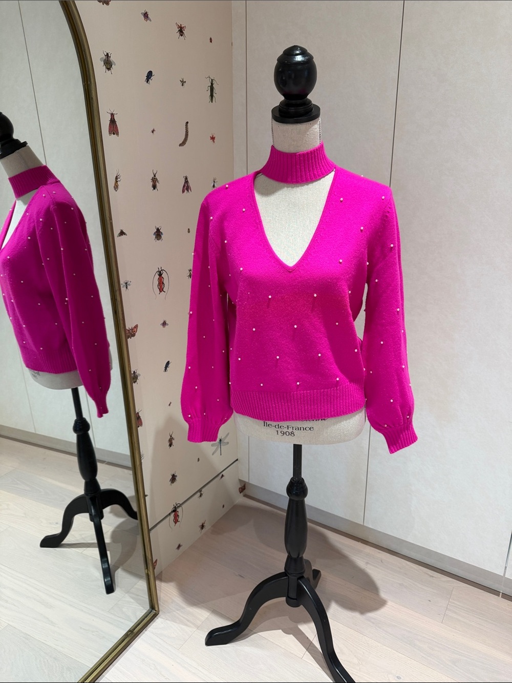 Generation Love Fuchsia V-Neck Pearl-Embellished Sweater